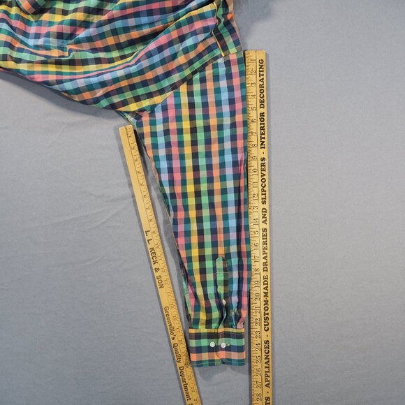 Ziggurat Shirt Mens Extra Large Green Blue Graph Check Flip Cuff Rainbow Maximal - Picture 7 of 10